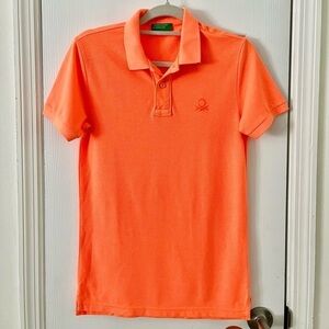 United Colors of Benetton neon orange polo- Size Small